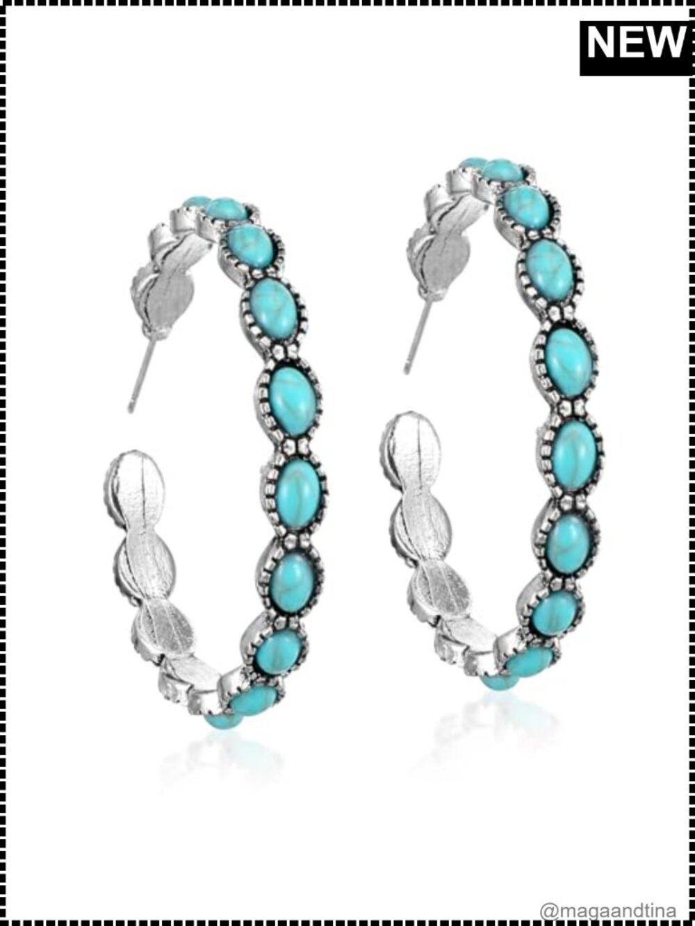 Western Boho Turquoise Stone Hoop Earrings
